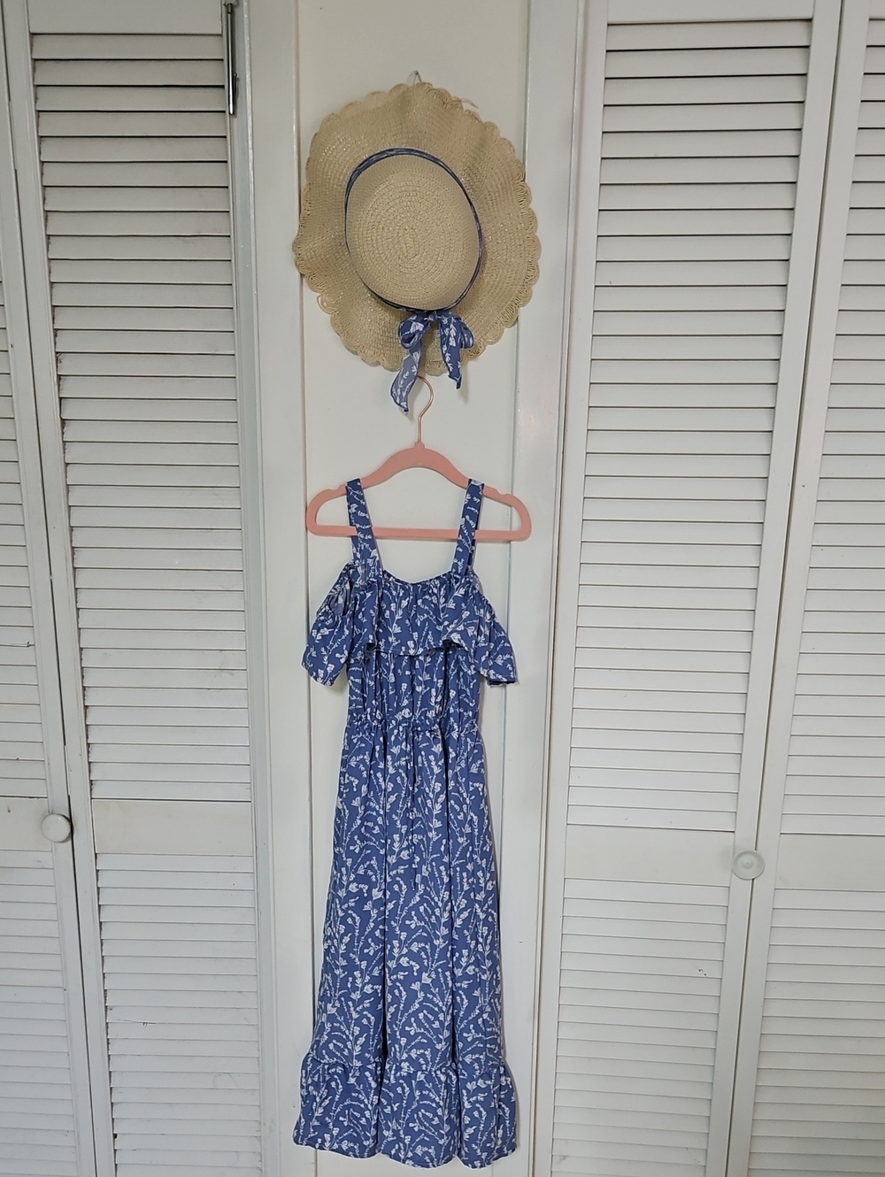 Girls Blue Floral Off-Shoulder Maxi Dress